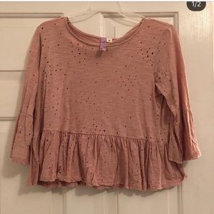 Pink distressed crop shirt
